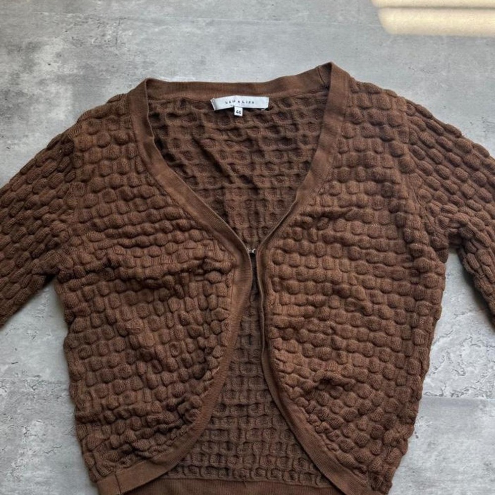 Lola & Liza Brown Textured Bubble Knit Cardigan Boho V-Neck Sweater Size Medium